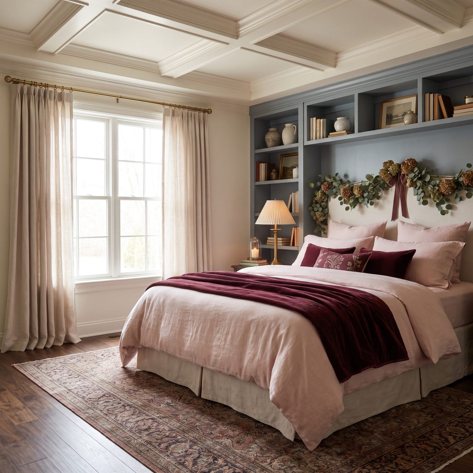 Blush Pink and Burgundy: A Soft, Grown-Up Christmas Bedroom