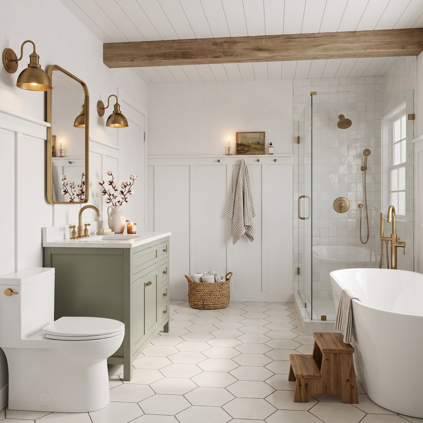 Board-and-Batten White, With a Sage Vanity Doing the Talking