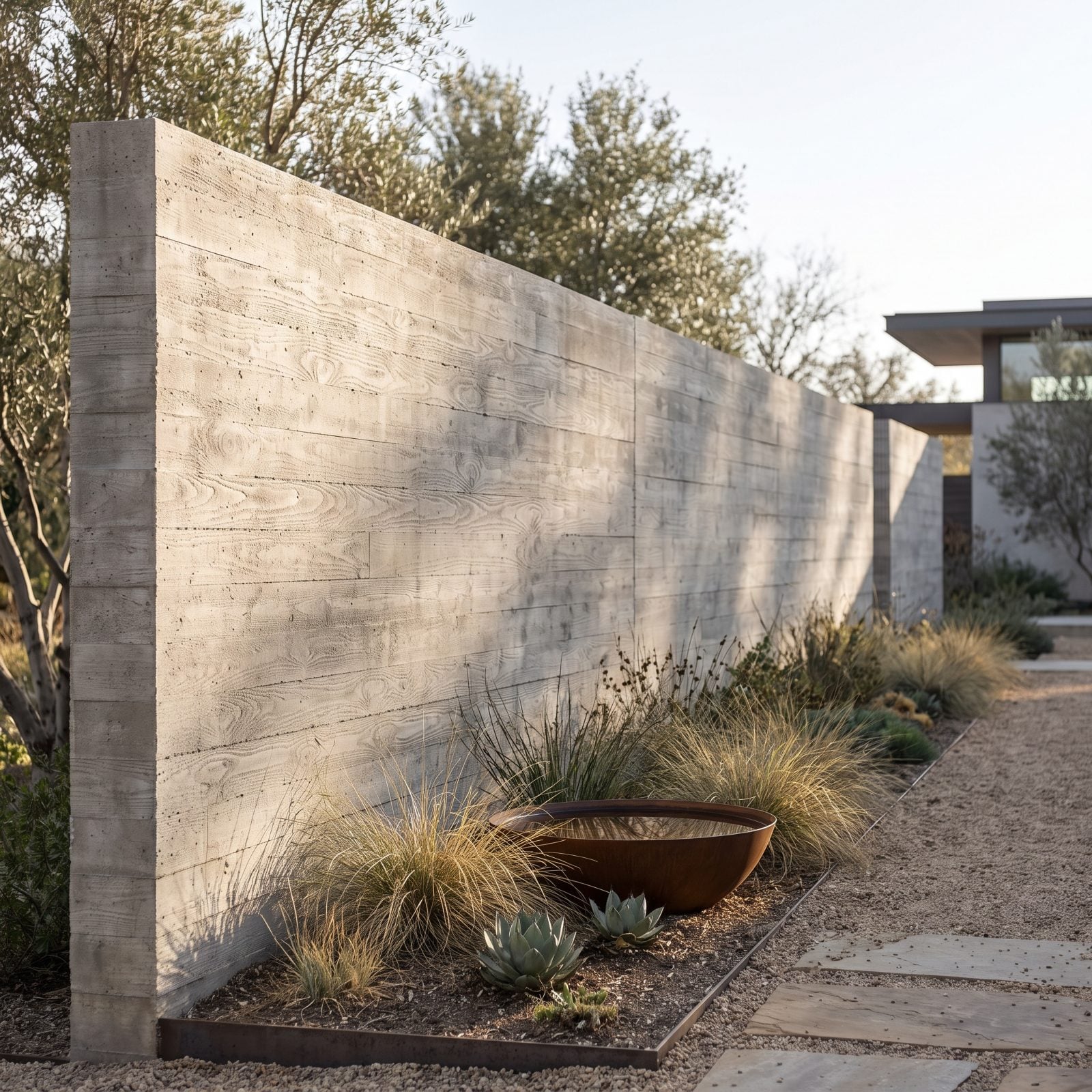 A Board-Formed Concrete Garden Wall