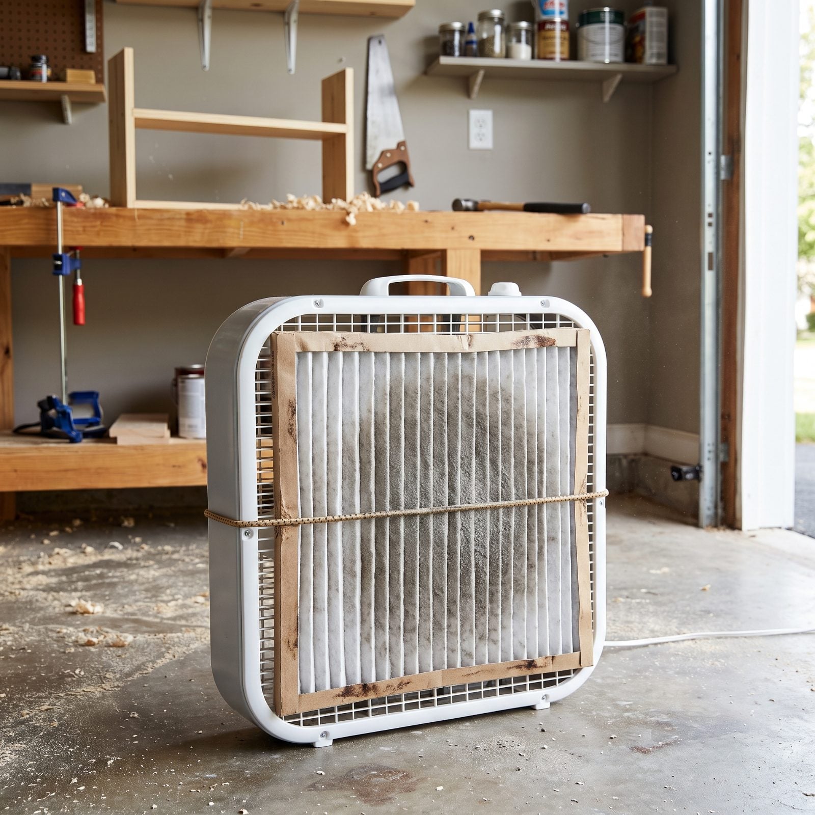 A Box Fan With a Furnace Filter for Dusty Home Projects