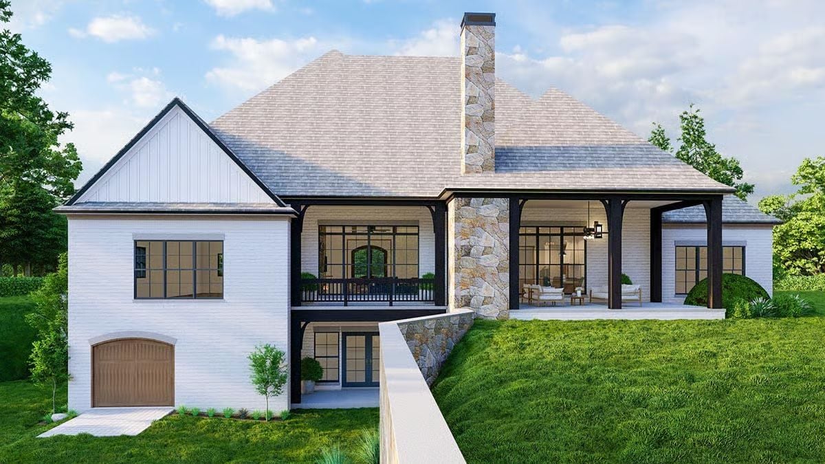 Painted Brick and Stone Create a Back Elevation Worth Building Toward