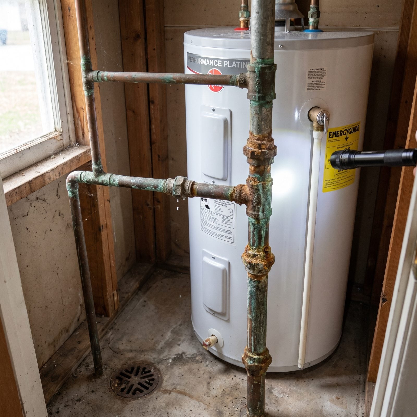 The Brand-New Water Heater Bolted to Rotting Pipes