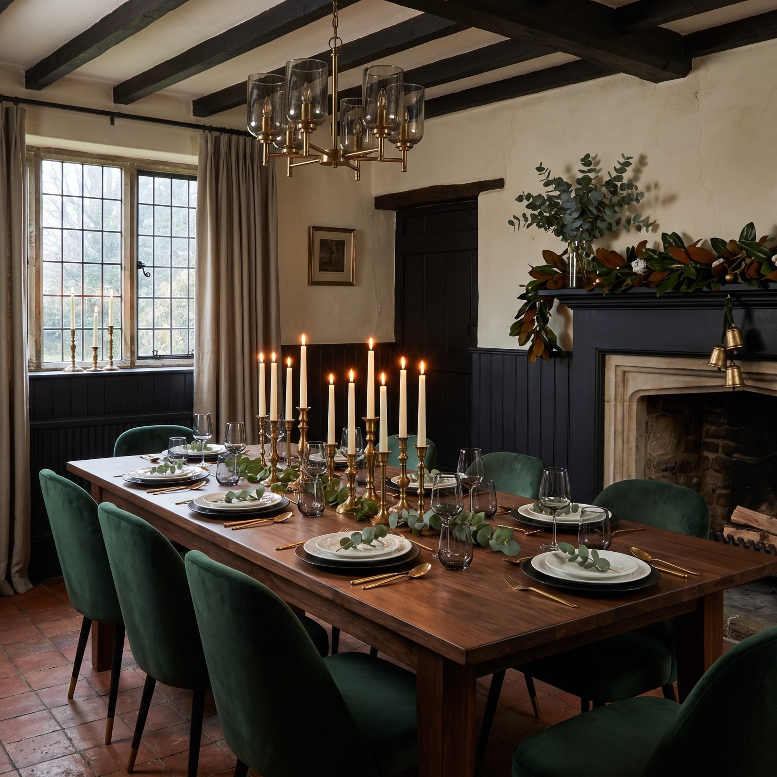 Brass Candlesticks Against Deep Black Walls