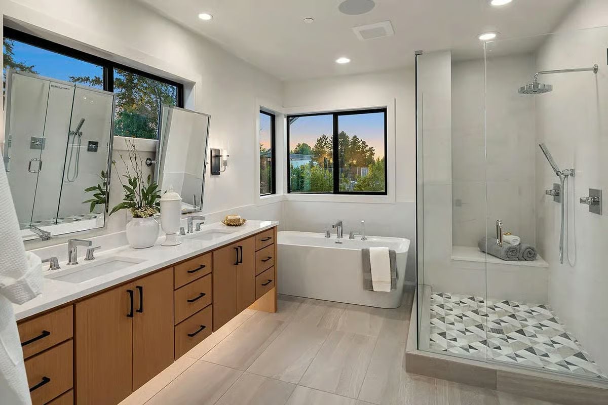 Soaking Tub With a Sunset View and a Shower That Doesn't Apologize for Its Size