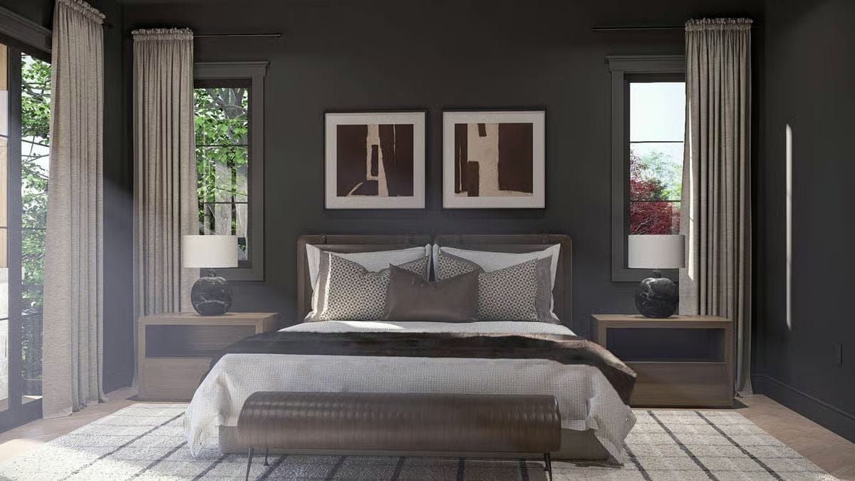 Charcoal Walls and a Fur Throw Tell You Exactly What Kind of Sleep You're Getting Here