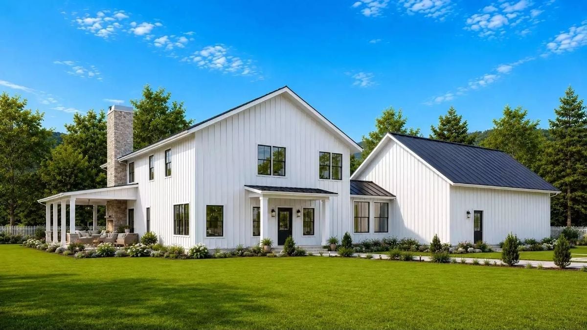Board-and-Batten White With a Metal Roof That Means Business