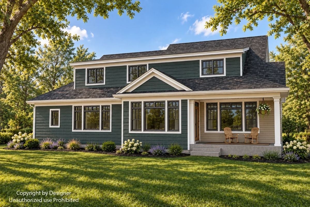 Sage Green Siding and a Covered Porch That Invites You to Sit Down