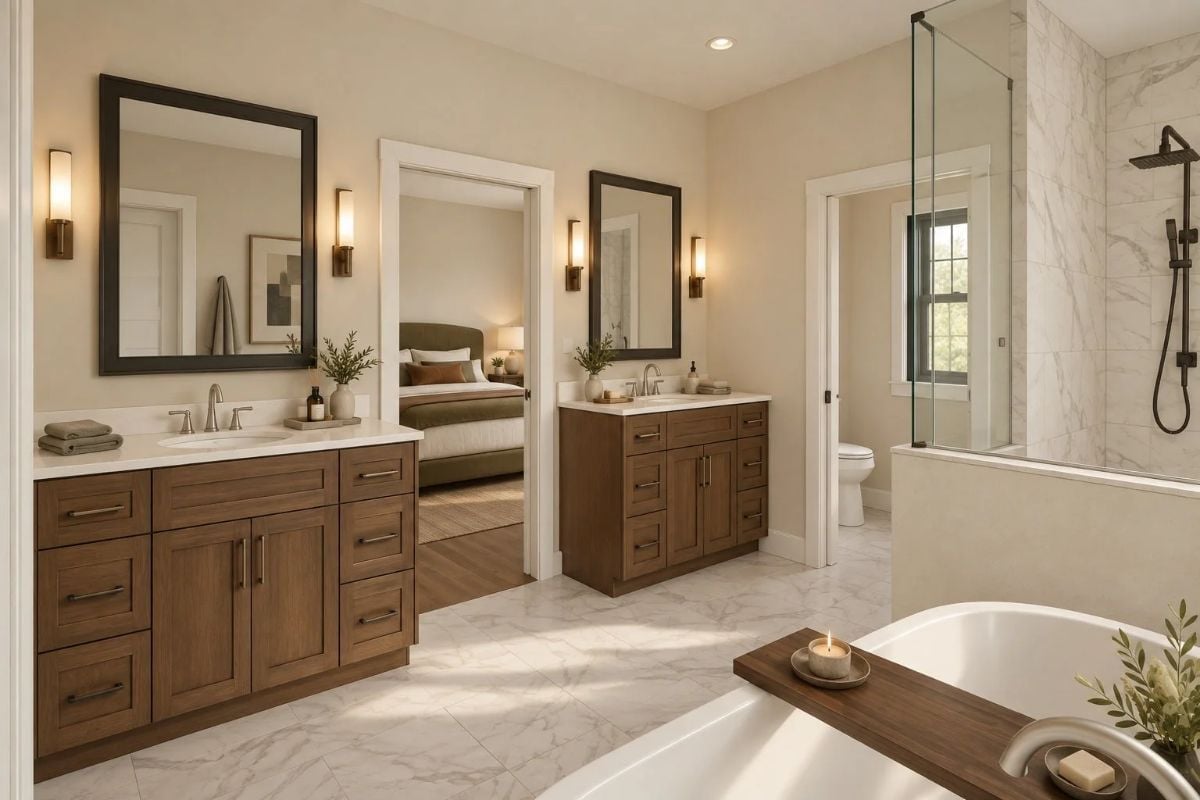 Separate Vanities and a Soaking Tub Make Sharing This Bathroom Bearable