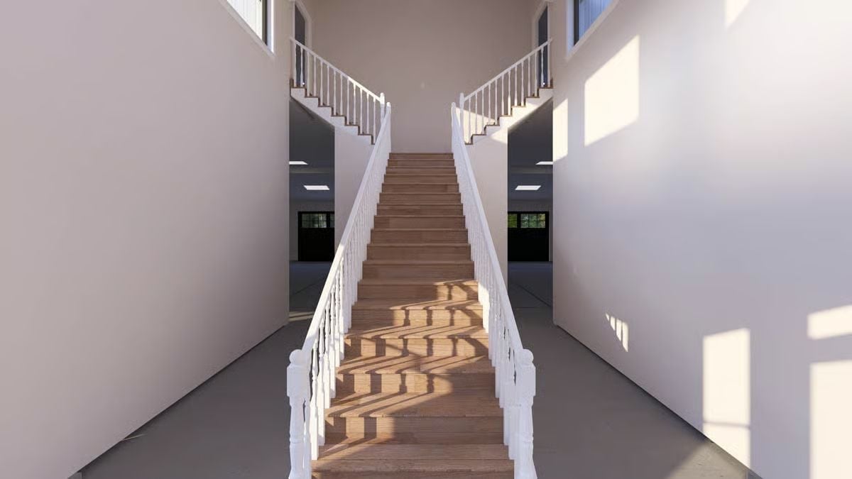 Hardwood Treads, Spindle Railings, and Afternoon Sun Doing All the Work