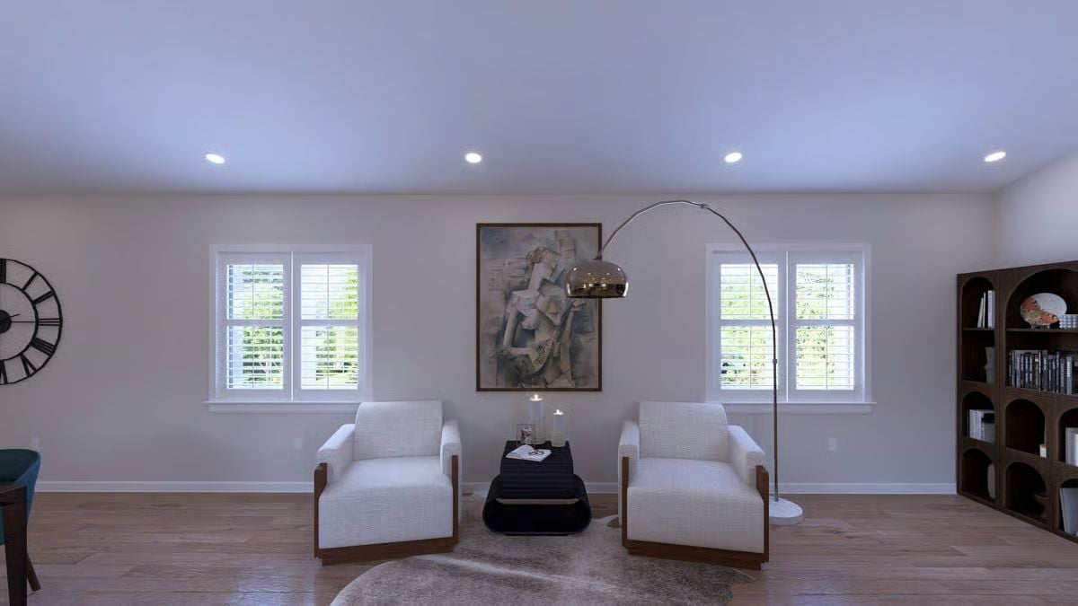 Paired Chairs, Arc Lamp, and a Cubist Print That Earns Its Wall Space