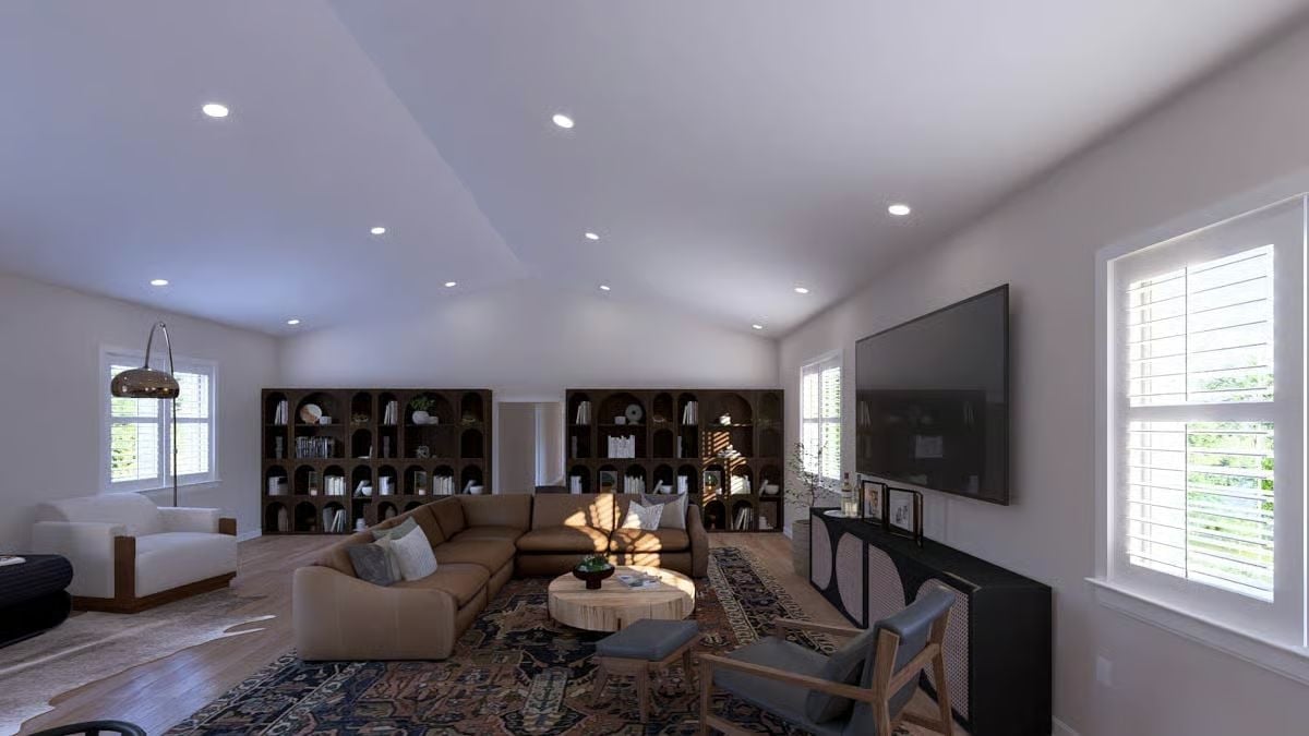 Vaulted Ceilings and a Leather Sectional Built for a Crowd