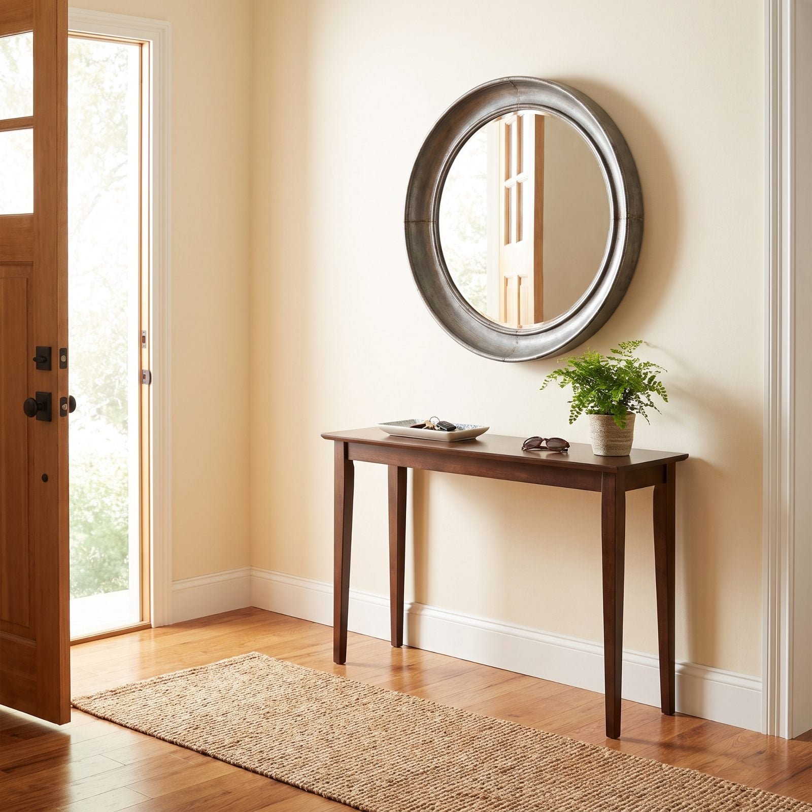 A Bright Foyer With a Clear Place to Pause