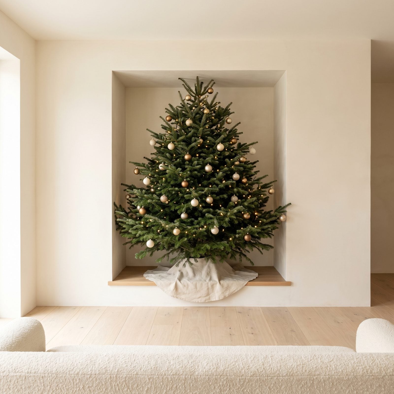A Broad Fir Filling a Deep Recessed Wall Niche