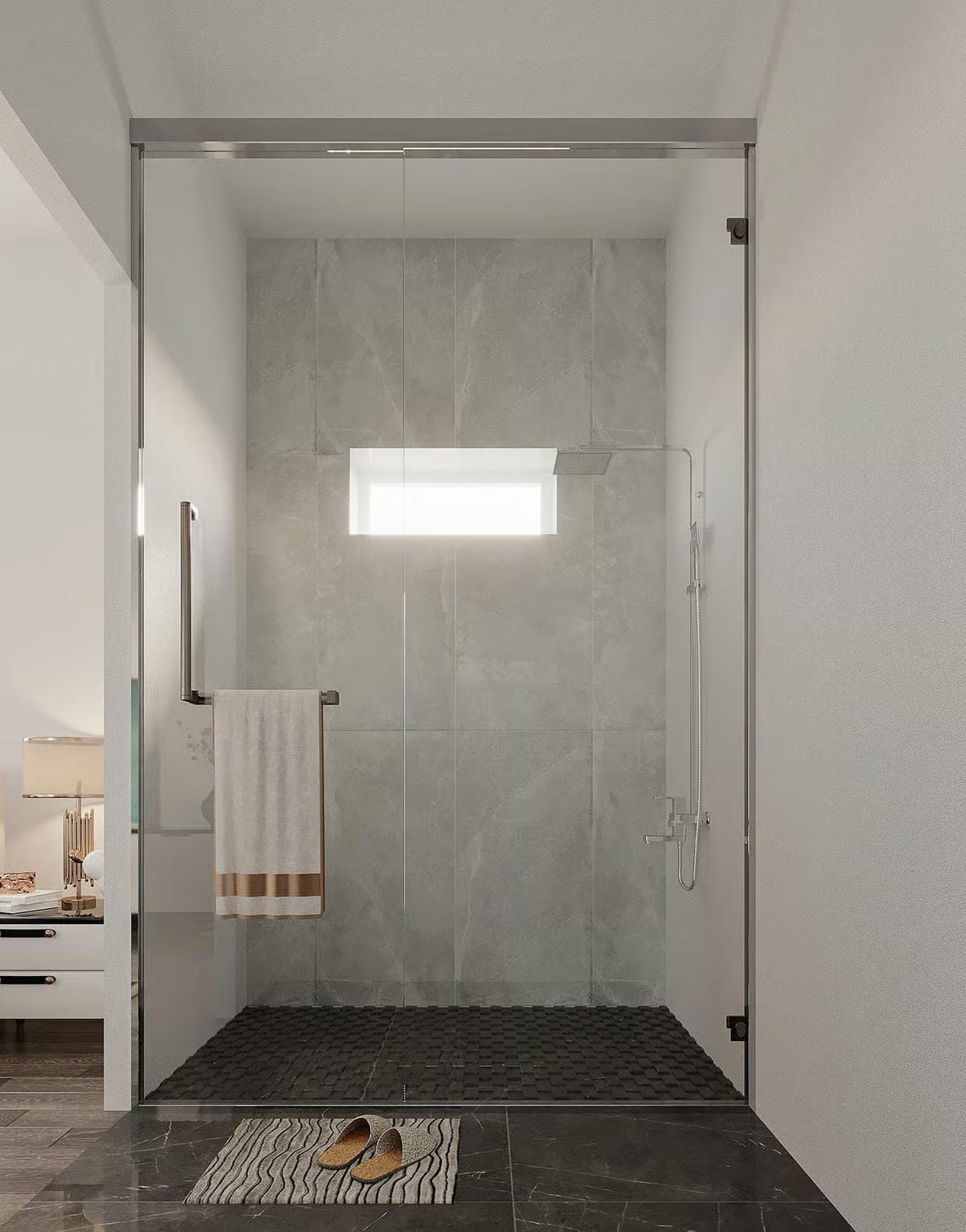 Mosaic Floor, Glass Walls, and Natural Light Doing the Heavy Lifting