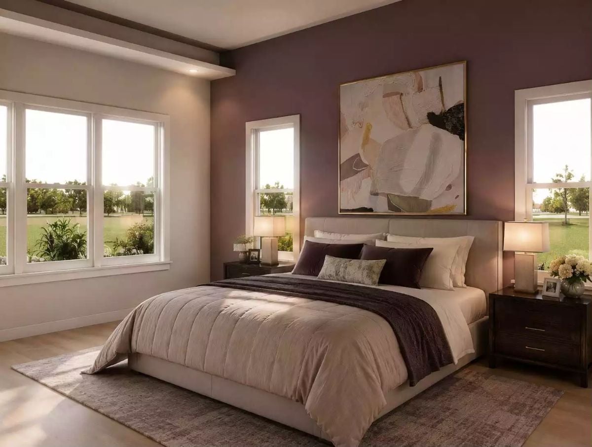 Mauve Accent Wall With a Headboard That Doesn't Need to Shout