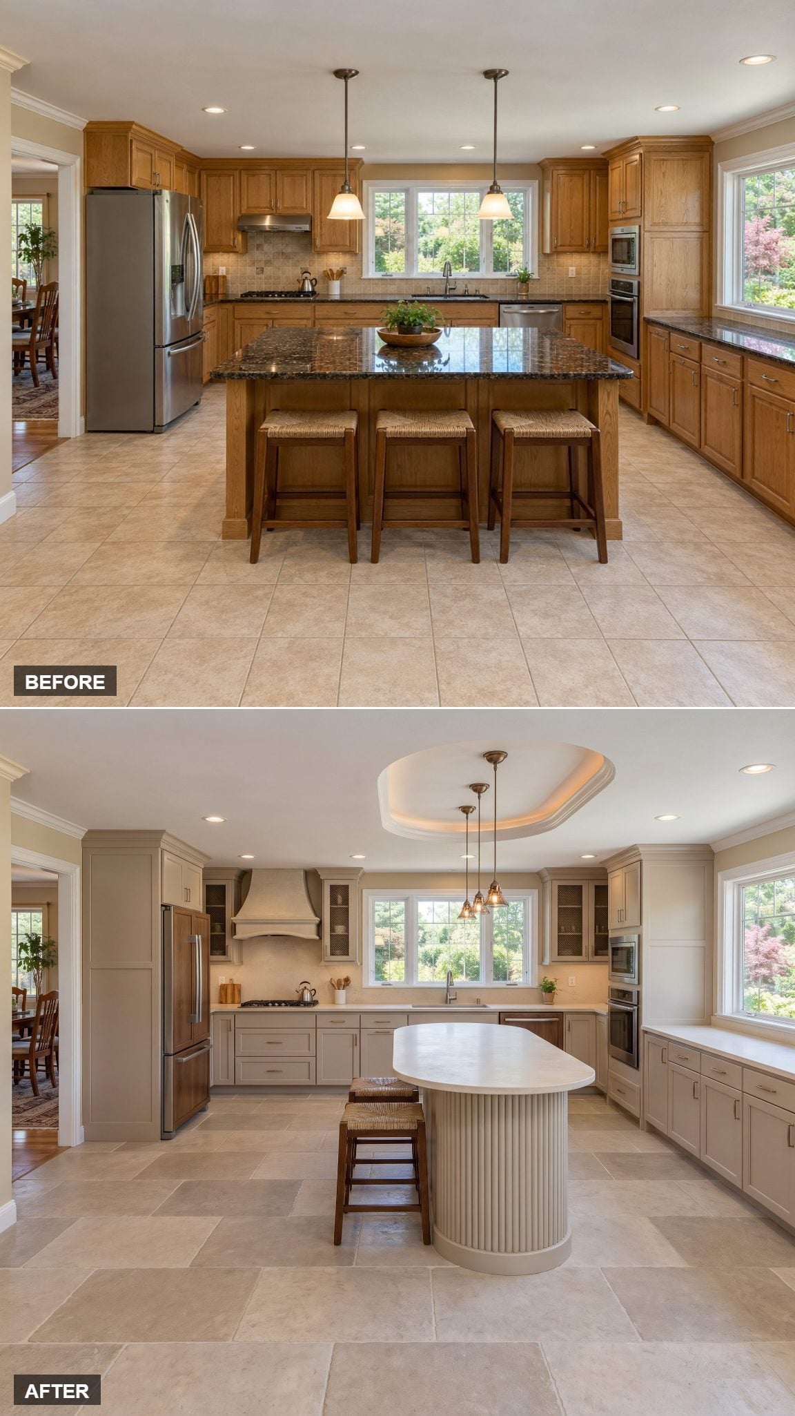 From Builder-Grade Beige to a Fluted Limestone Island That Respects the Fridge Route