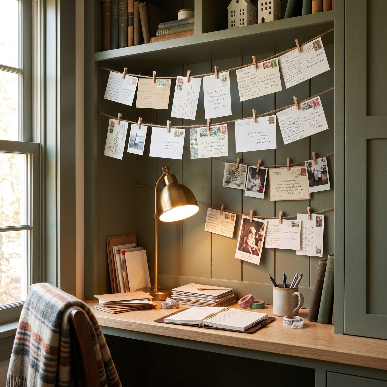 A Built-In Desk Turned Into a Holiday Card Command Station