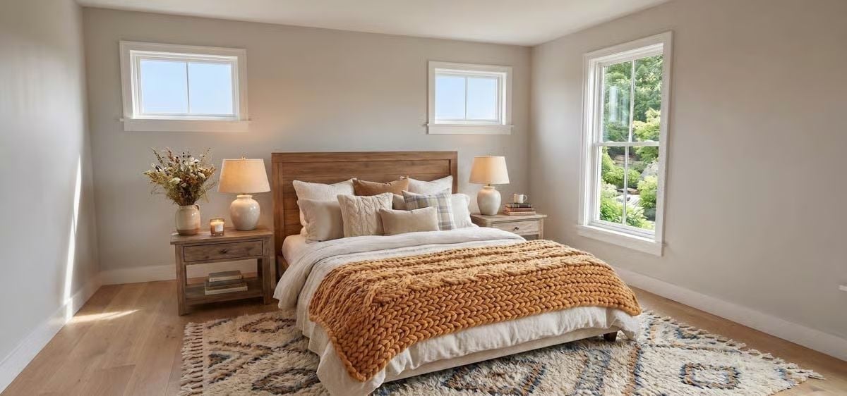 Chunky Knit Throws and Wood Headboards That Actually Earn Their Keep