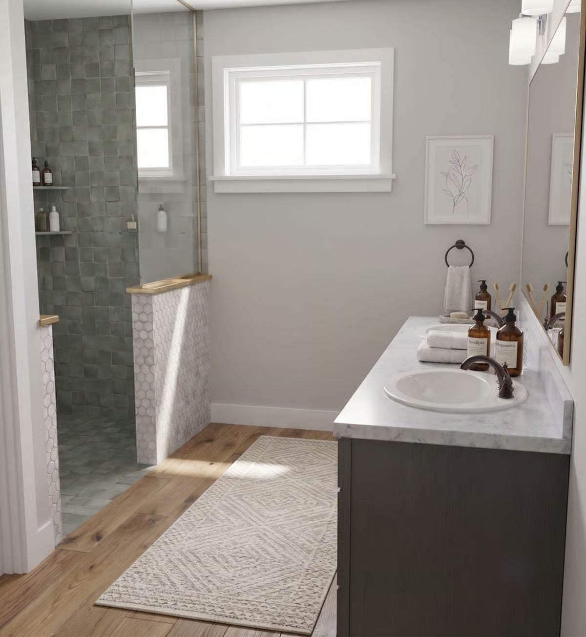 Sage Shower Tile and Marble Counters That Don't Try Too Hard