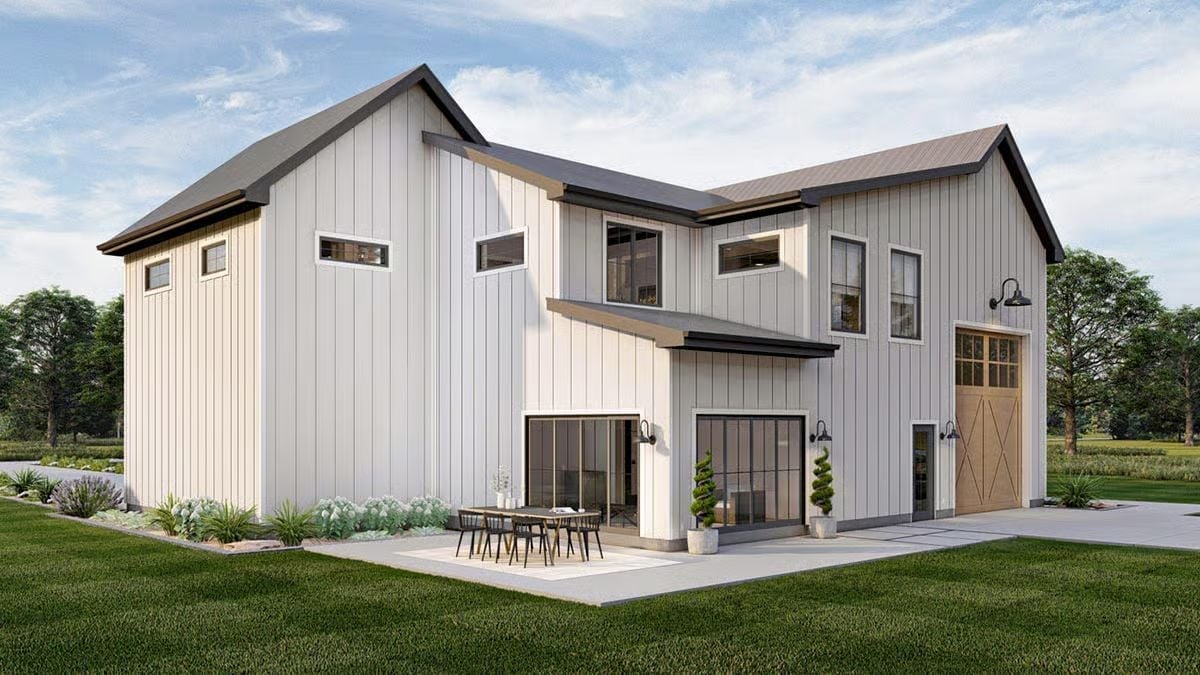 Board-and-Batten White with a Barn Door That Actually Earns Its Keep