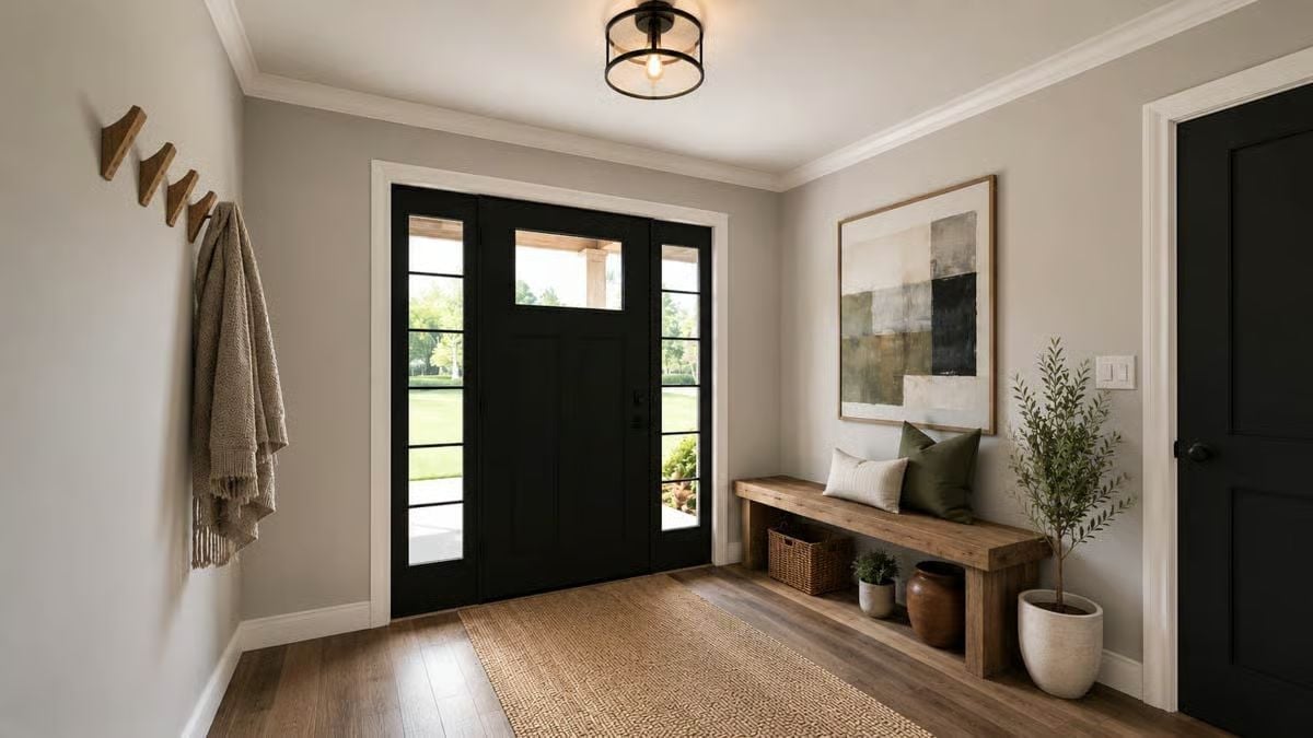 Wooden Coat Hooks and a Black Front Door That Actually Welcome You Home
