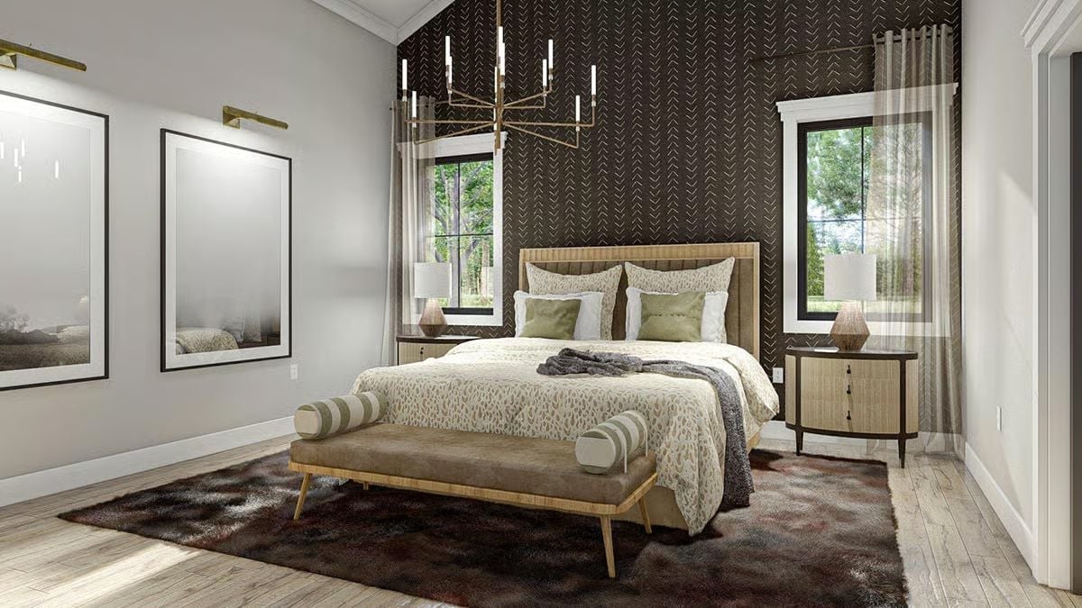 Dark Wallpaper and a Brass Chandelier That Know Exactly What They're Doing