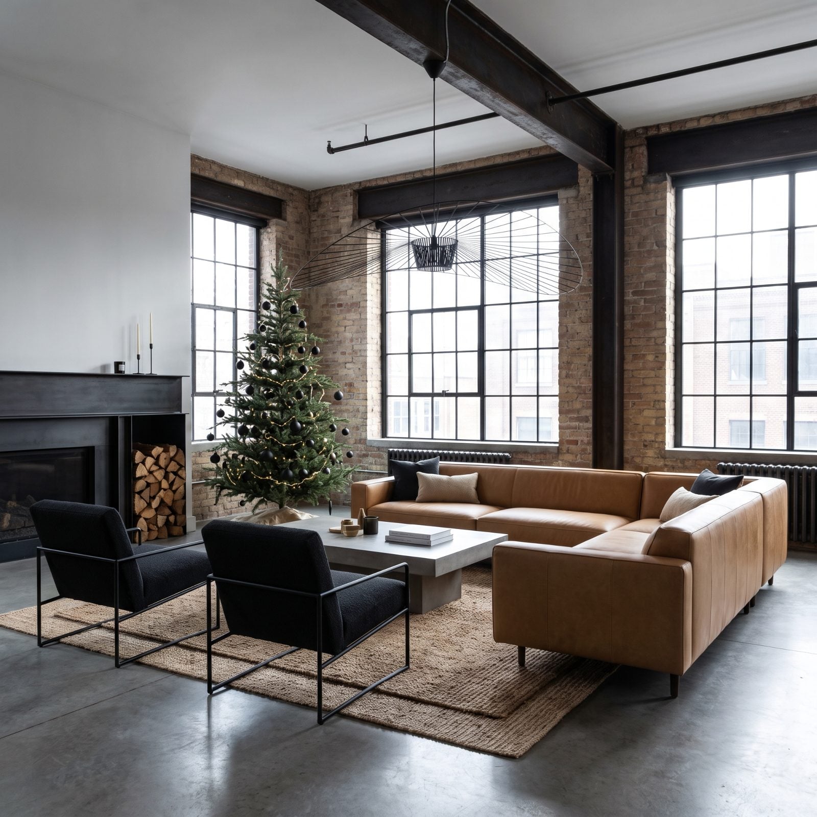 Camel and Matte Black: A Modern Christmas Loft With Serious Restraint