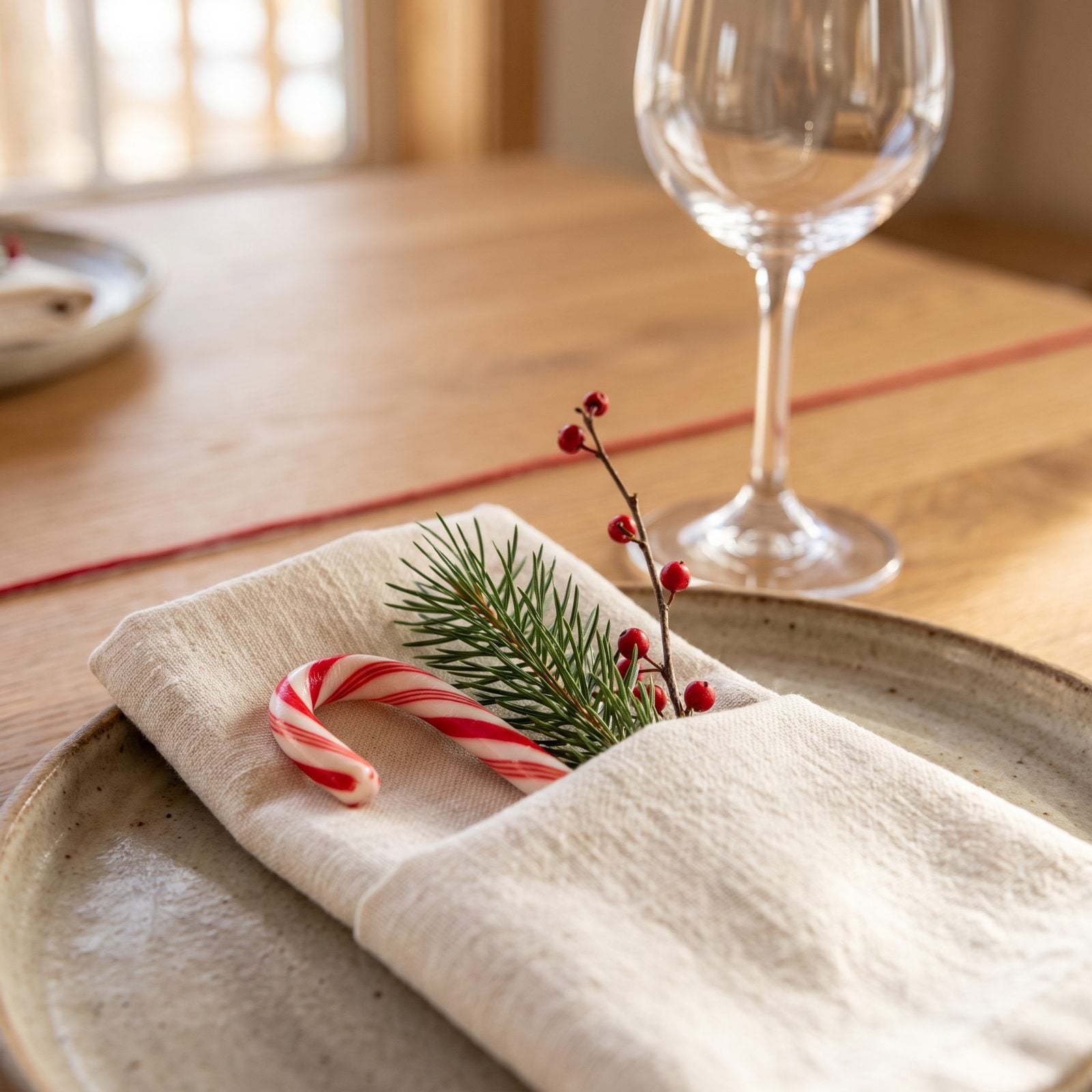 A Candy Cane Slipped Into a Napkin Fold
