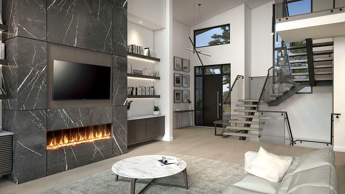 Dark Marble, Open Fire, and a Staircase That Floats