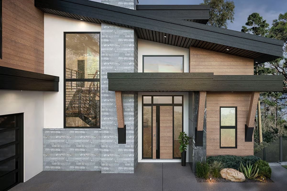Diagonal Columns and Raw Stone Make This Entry Hard to Walk Past