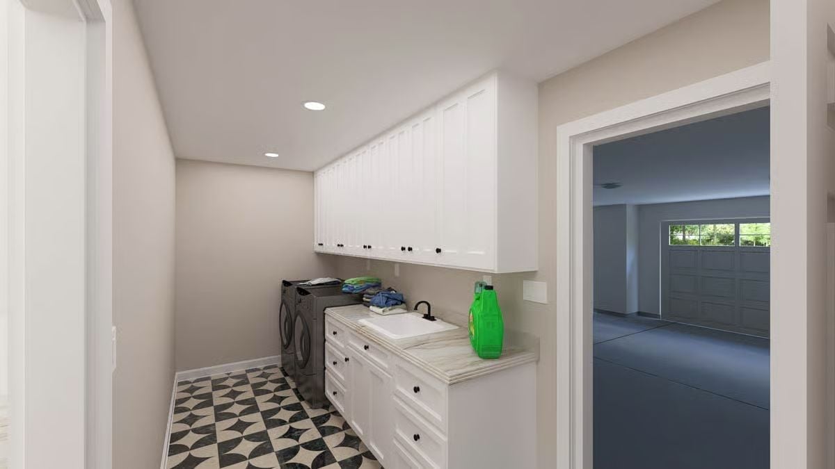 Laundry Room Sink Positioned Off-Center Tells You Exactly How the Workflow Goes