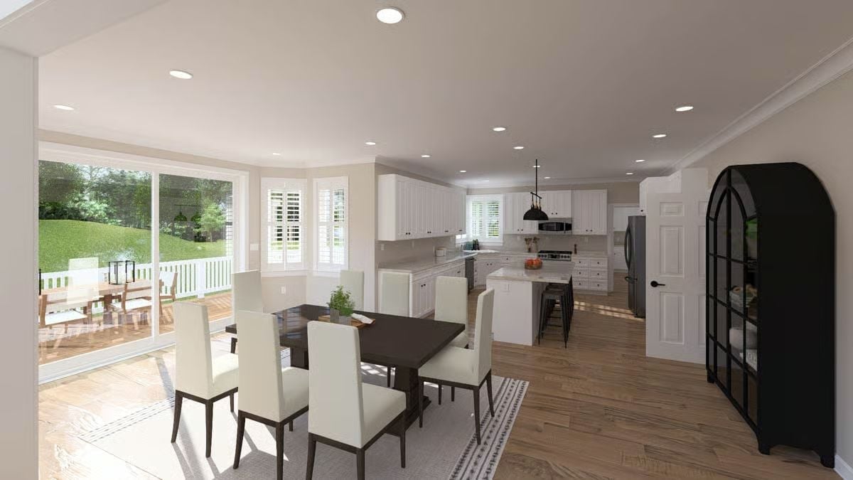 Open Kitchen-Dining Layout Puts the Island Right Where Family Needs It