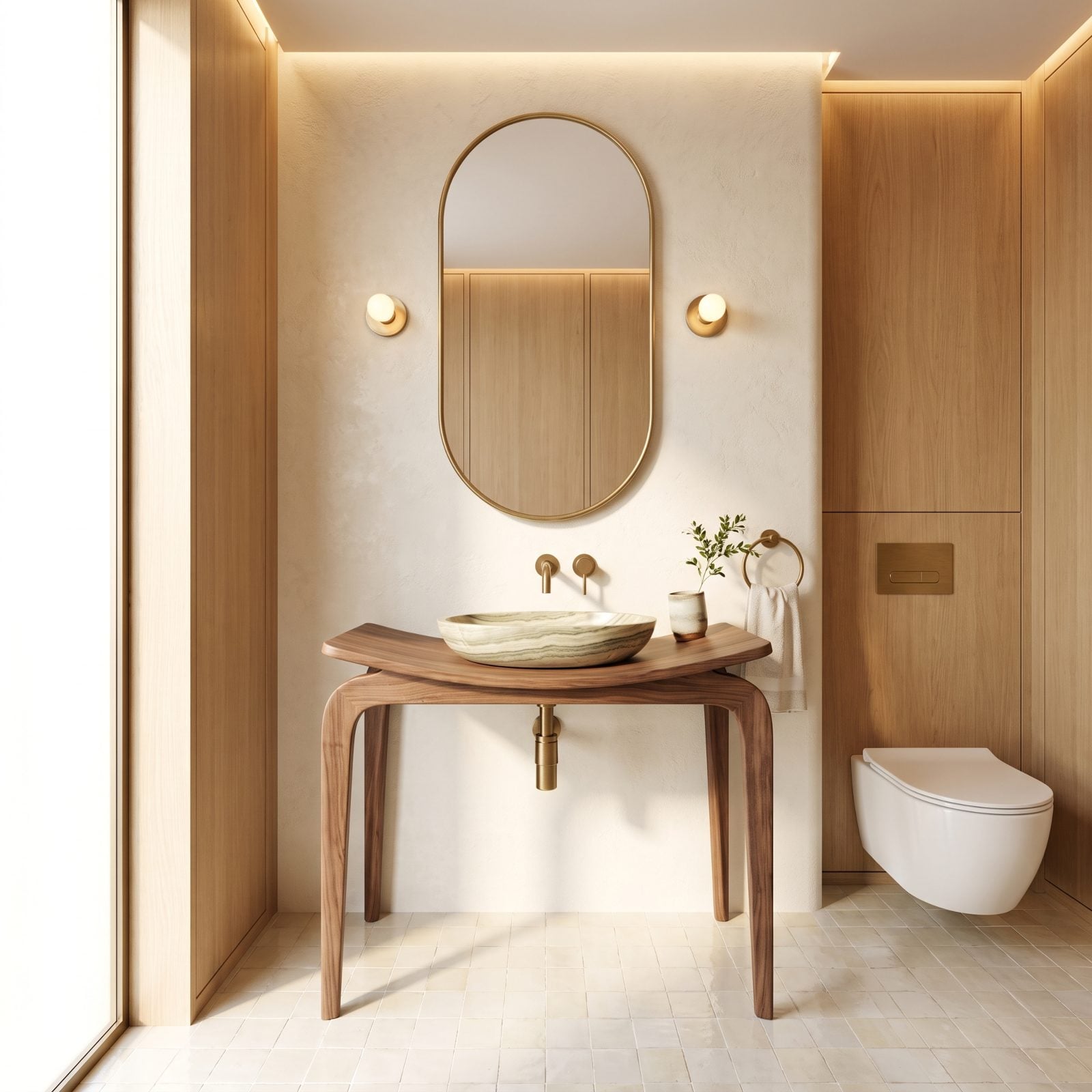 A Carved Oval Marble Sink on a Saddle-Shaped Walnut Stand