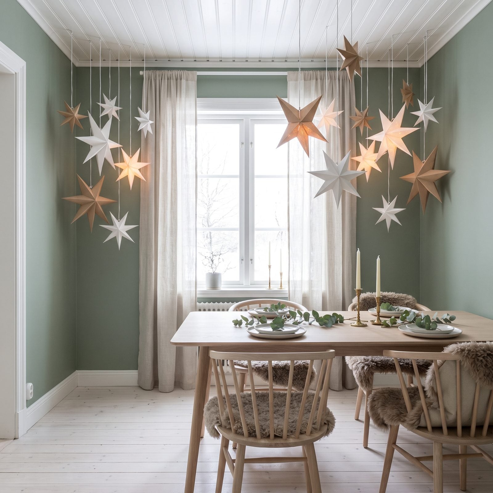 A Ceiling Hung With a Constellation of Paper Stars