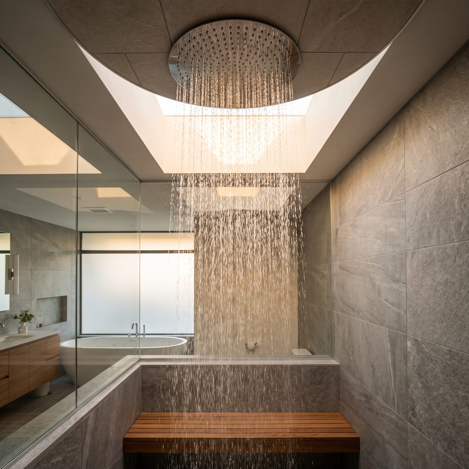 A Ceiling-Mounted Rainfall Showerhead