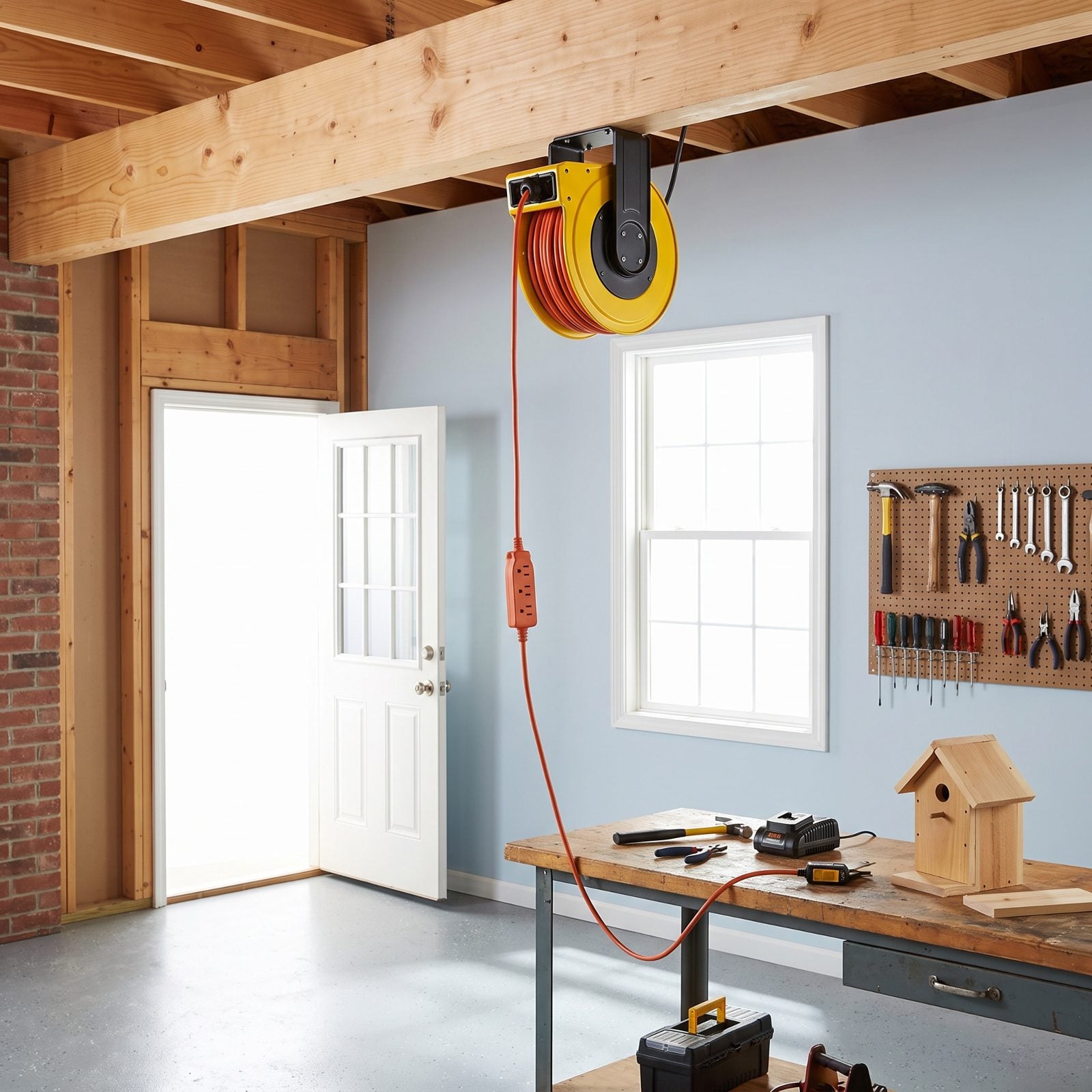 A Ceiling-Mounted Retractable Extension Cord in the Garage