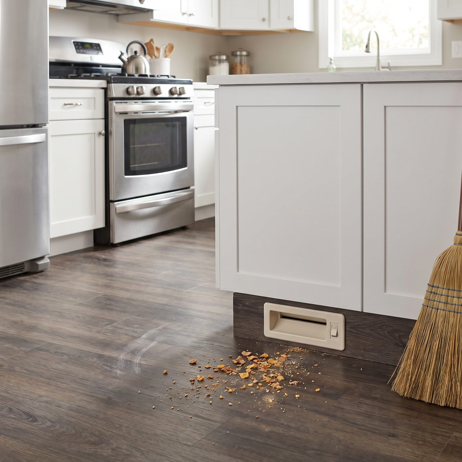 A Central-Vacuum Toe-Kick Inlet for Sweeping Kitchen Crumbs Away