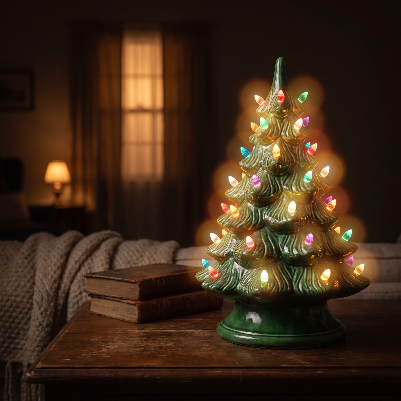 The Ceramic Christmas Tree With Glowing Plastic Bulbs