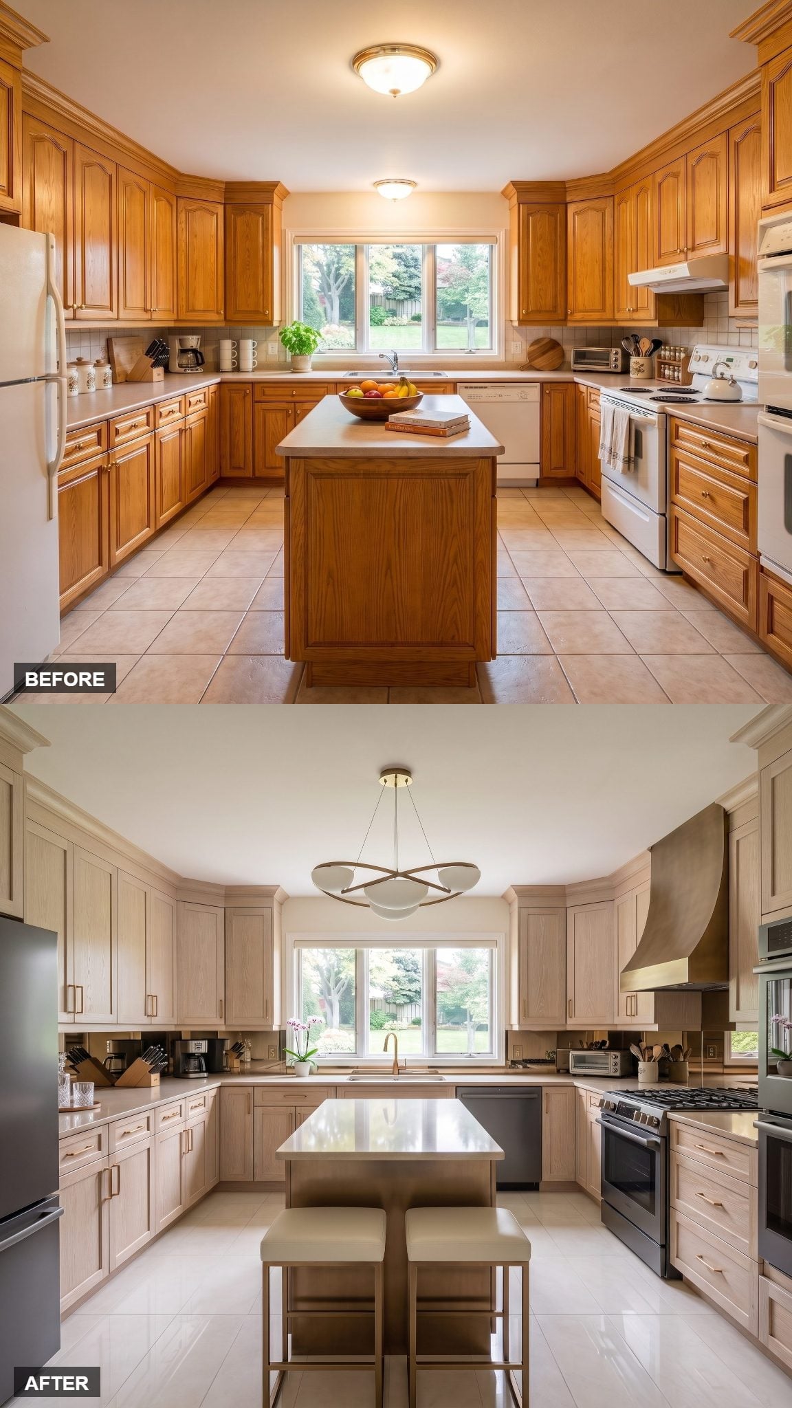 Cerused oak cabinetry with bronze mirror backsplash and refined contemporary kitchen finishes