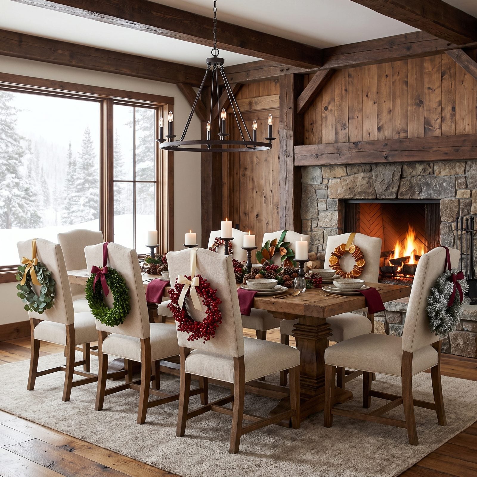 Every Chair Gets Its Own Wreath in This Dining Room