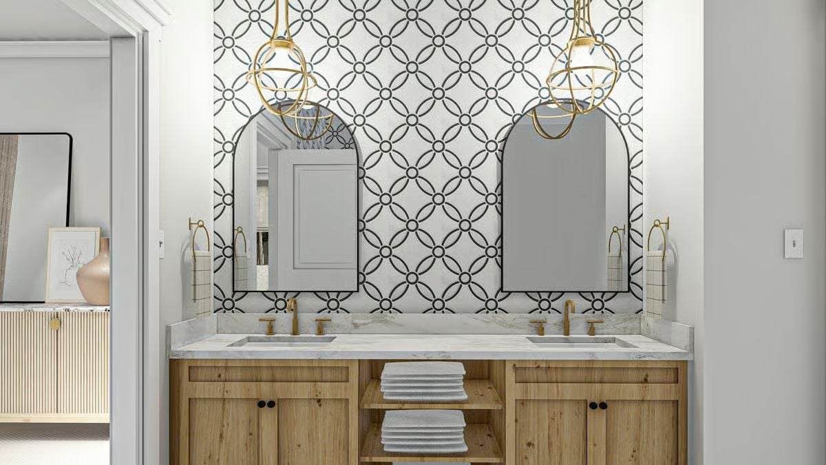Geometric Wallpaper and Pendant Lights That Don't Ask Permission