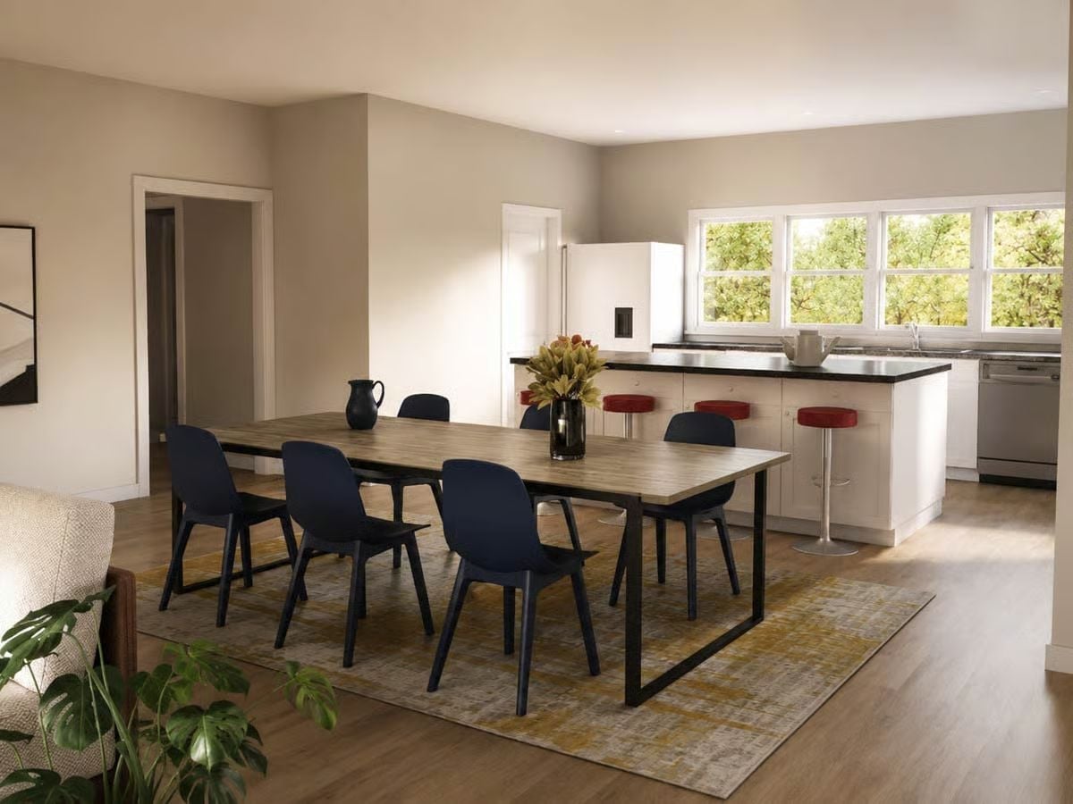 Navy Dining Chairs and Red Bar Stools Pull Off a Color Contrast Most Designers Avoid