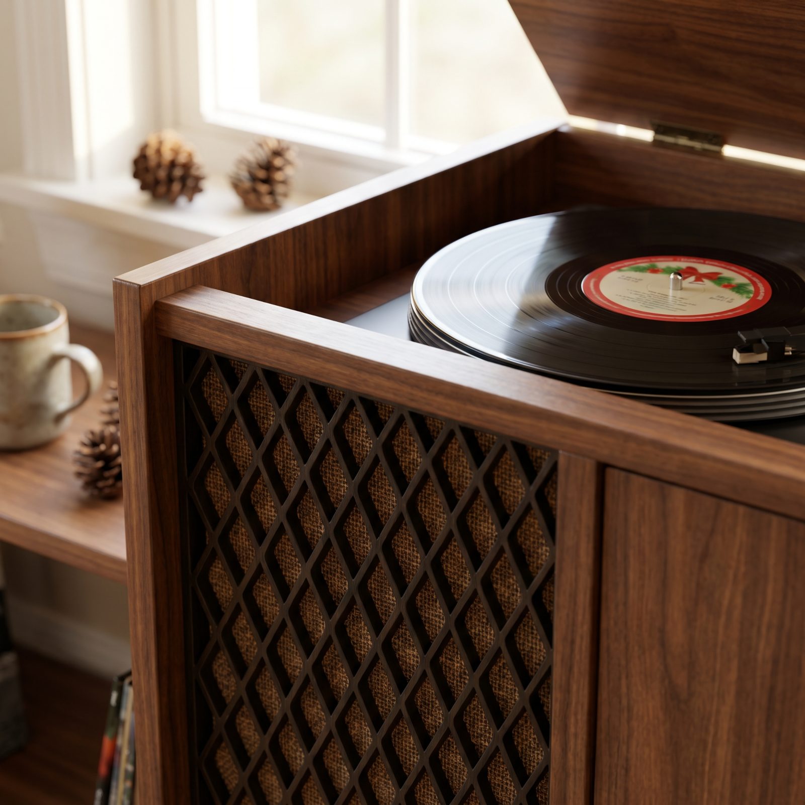 Christmas Records Spinning on the Hi-Fi Console