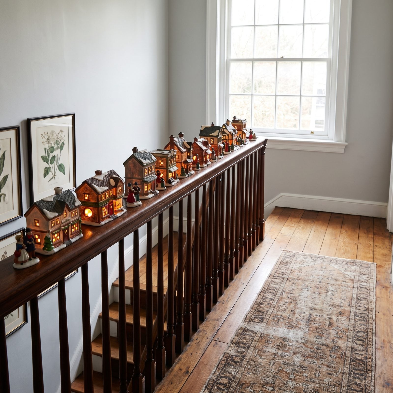 A Christmas Village on the Upstairs Landing