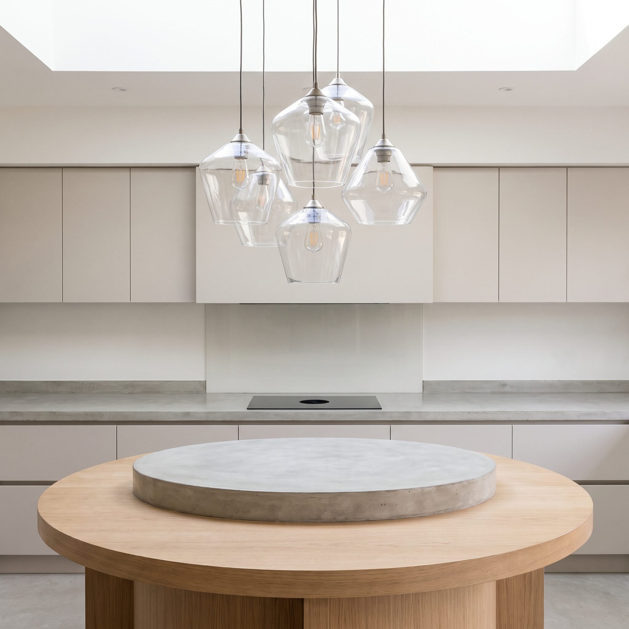Circular Island With a Rounded Clear-Glass Cluster