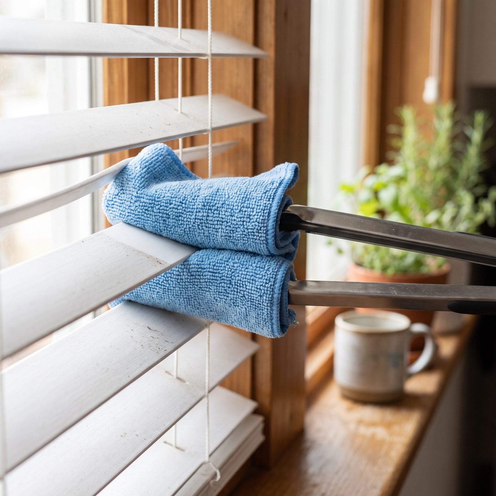 Clean Both Sides of Blinds at Once With Microfiber-Wrapped Tongs