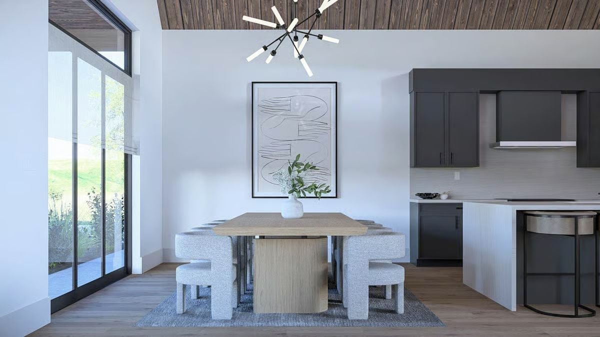 Sputnik Light, Wood Table, Boucle Chairs — Dining Done Without Overthinking It
