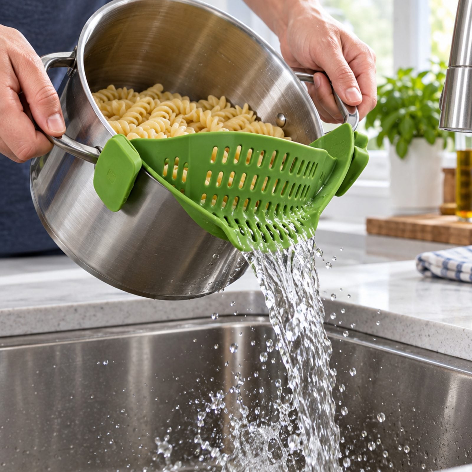 A Clip-On Pot Strainer Instead of a Separate Colander