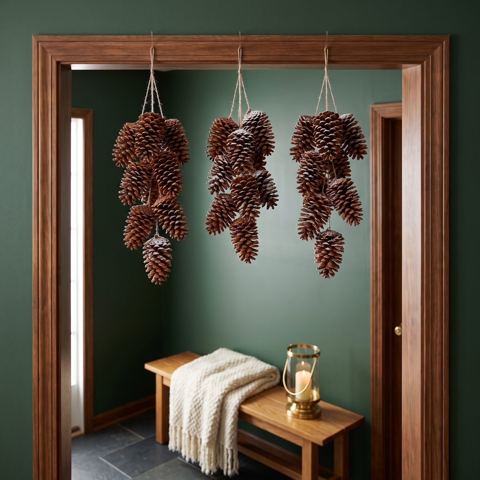 Clusters of Pinecones Hung From Discreet Hooks