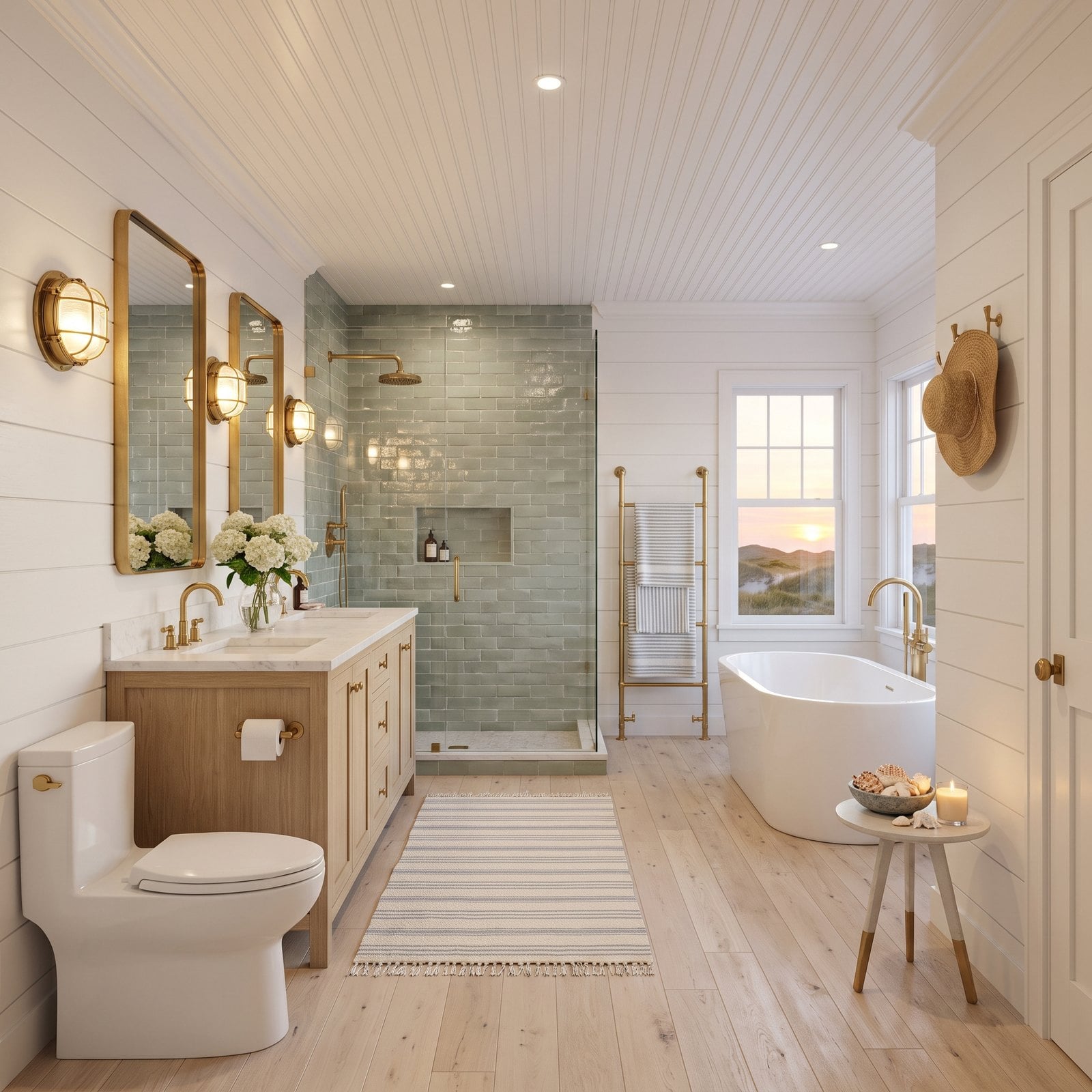 Coastal Calm With White Shiplap and Sage Beach-Glass Tile